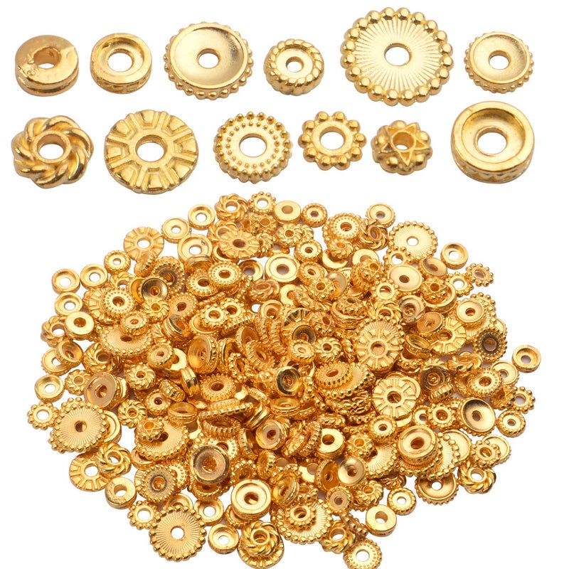 BronaGrand 100 Gram(About 170-300pcs) Spacer Beads Jewelry Bead Charm Spacers Alloy Spacer Beads for Jewelry Making DIY Bracelets Necklace and Crafting,Gold - Image 1
